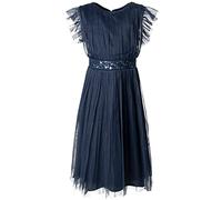 Maya Deluxe Mädchen Midi Dress for Girls Sequins Embellished Birthday Party Frill Short Sleeves Bridesmaids Wedding Brautjungfernkleid, Navy, 3-4 Years