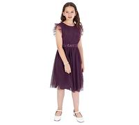 Maya Deluxe Mädchen Midi Dress for Girls Sequins Embellished Birthday Party Frill Short Sleeves Bridesmaids Wedding Brautjungfernkleid, Berry, 7-8 Years