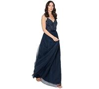 Maya Deluxe Maxi Abendkleid Damen Elegant für Hochzeit mit V-Ausschnitt Tüllkleid Damen mit Schleife Brautjungfernkleid