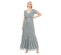 Maya Deluxe Maxi Womens Ladies Embellished Sequin Dress Long Short Sleeve V Neck High Empire Waist A Cut Shiny Prom Wedding