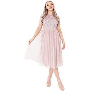 Maya Deluxe Women's Damen Womens Ladies Midi Dress with Halter Neck Tulle for Evening Graduation Prom Wedding Bridesmaids Ball Gown Brautjungfernkleid, Frosted Pink, 50