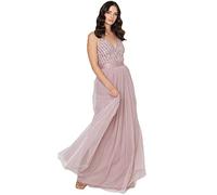 Maya Deluxe Women's Maxi Abendkleid Elegant für Hochzeit mit V-Ausschnitt Tüllkleid Damen mit Schleife Brautjungfernkleid, Frosted Pink, 50