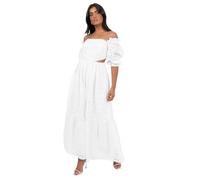 Maya Deluxe Women's Midaxi Dress Ladies Off Shoulder Bardot Broderie Anglaise Cutout Short Puff Sleeve A-line Boho Wedding Guest, Weiß 36