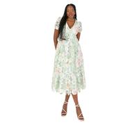 Maya Deluxe Women's Midi Dress Ladies V-Neck Short Puff Sleeve Printed Floral Lace A-line Wedding Guest Prom Occasion Ball Gown, Salbeigrün 46