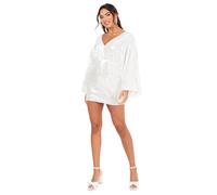 Maya Deluxe Women's Mini Dress Ladies Kimono Sleeve Plunge V-Neck Fully Sequin Embellished Open Back Party Cocktail Evening, Weiß 34