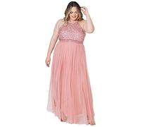 Maya Deluxe Women's Pailletten Cocktailkleid Damen Tüllkleid Kleid Nackenband Abendkleid Elegant für Hochzeit Brautjungfernkleid Bridesmaid Dress, Blossom, 34
