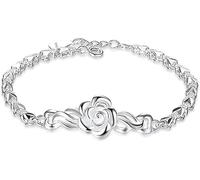 MAYABI Silberarmband, Armband für Damen, Sterling Silber Armreif, Verstellbar, 925 Sterling Silber Armband für Frauen, Rose Blume Armband, Freundschaftsarmband, Sterling Silber Schmuck, Geschenke