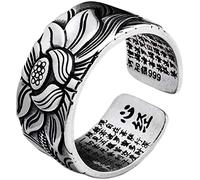 MAYABI Verstellbare Ringe aus Sterling-Silber für Frauen, S999 Lotusring aus massivem Silber, offen, Lotusblüte, für Männer und Frauen, Geschenk für Retro-Schmuck