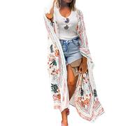 MayBuy Damen Sommer Lang Flowy Kimono Cardigans Boho Chiffon Strand Cover Up Tops, 0 Blumen 1/mehrfarbig, Medium