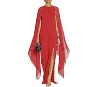 MAYFASEY Damen Elegant High Split Flare Sleeve Formal Abendkleider Maxikleid mit Umhang, Rot/Ausflug, einfarbig (Getaway Solids), Klein