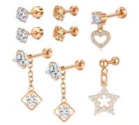 Mayhoop 16G Edelstahl Lobe Knorpel Helix Tragus Ohrstecker 6mm 8mm Flat Back Diamond Lip Labret Bar Silber Schwarz Rose Gold