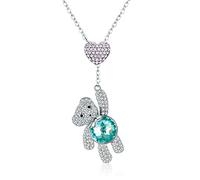 MAYIYAHO 100% 925 Sterling Silber Pink CZ Herz und niedlicher Bär Tier Anhänger Halsketten für Frauen Silber Schmuck Geschenk