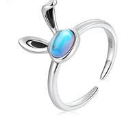MAYIYAHO 925 Sterling Silber Mondstein Hase Offener Ring für Frauen Schöne Hasenohren Ring Edles Schmuckset Freundschaftsgeschenk