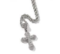 MAYIYAHO Blaues Kreuz Anhänger Halskette Bling Cool Hochwertige Rot Luxus Zirkon Metall Frauen Männer Rap Punk Schmuck Seilkette