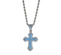 MAYIYAHO Blaues Kreuz Anhänger Halskette Bling Cool Hochwertige Rot Luxus Zirkon Metall Frauen Männer Rap Punk Schmuck Seilkette