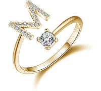 MAYIYAHO Bunte Zirkon Anfangsbuchstabe Ring für Frauen Männer Hohler Name Alphabet Offener Finger Ring Freundschaft Schmuck