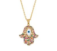MAYIYAHO Hamsa Hand von Fatima Anhänger Kette Gold Farbe Kupfer Zirkonia Palme Halskette Türkischer Evil Eye Schmuck für Frauen