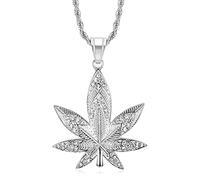 MAYIYAHO Ice Out Gold Small Weed Anhänger Halskette Kräuter Charm Hip Hop Mode Schmuck Halsbänder für Männer Frauen Silber Jubiläumsgeschenk