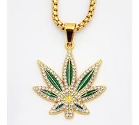 MAYIYAHO Iced Out Crystal Weed Leaf Piece Anhänger Hip Hop American Necklace Golden Chain Bling DJ Style Gold Metal Supplies für Schmuck