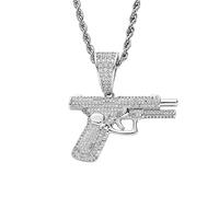 MAYIYAHO Kleine Strass Pistole Pistole Anhänger Halskette Hochwertige Luxus Zirkon Männer Bling Punk Schmuck Golden Silber Seilkette