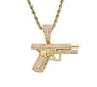 MAYIYAHO Kleine Strass Pistole Pistole Anhänger Halskette Hochwertige Luxus Zirkon Männer Bling Punk Schmuck Golden Silber Seilkette