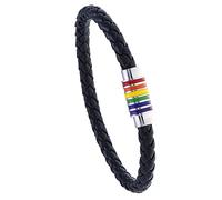 MAYIYAHO Lässige schwarzbraune geflochtene Lederarmbänder für Damen Herren Edelstahl Gay Pride Rainbow Charms BFF Geschenke