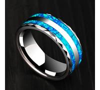 MAYIYAHO Männer Silber Farbe Imitation Opal Edelstahl Ring Abgeschrägt Eage Bunte Abalone Shell Inlay Männer Ring Ehering Ring