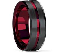 MAYIYAHO Mode 8mm Männer Rot Edelstahl Ehering Ring Schwarz gebürstet mit roter Rille abgeschrägte Kante Ring Party Jubiläumsgeschenke