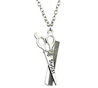MAYIYAHO Mode Halsketten Metall Schlüsselanhänger Halsketten Schmuck Antik Bronze Silber Farbe Friseurschere Kamm Stylist Anhänger