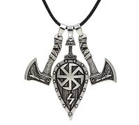 MAYIYAHO Vintage Wikinger Krieger Schild Axt Anhänger Halskette für Männer Slawischer Kompass Anhänger Halskette Punk Rock Party Schmuck