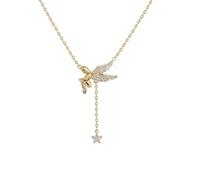 MAYIYAHO Zirkon Engel Flügel Halsketten für Frauen Quaste Sterne Schlüsselbein Kette Halskette Mode 14K vergoldet Schmuck