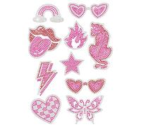 MAYJOYDIY 10 Stile Rosa Leopard Rote Lippen Strass Aufbügler Hotfix Transfer Regenbogen Stern Herz Flamme Sonnenbrille Schmetterling Bling Patch Strass Wärmetransfer Aufkleber Für Kleidung Tasche Hose