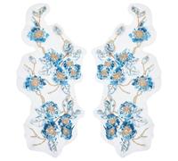 MAYJOYDIY 2 Stück Blaue 3D Pailletten Blumen Stickerei Applikation Goldene Perlen Zum Aufnähen Bestickte Spitzen Applikation Floraler Spitzenstoff Flickenbesatz Für Hochzeitskleid Kleid DIY Basteln