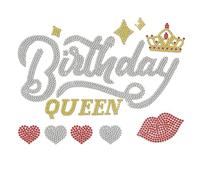 MAYJOYDIY Geburtstag Königin Eisen auf Transfers Strass Wärmeübertragung Aufkleber Bling Patch Krone Herz Lippe Muster Kristall DIY Geburtstag Party Eisen auf Aufkleber für Kleidung Tasche Hosen Stoff