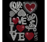 MAYJOYDIY Hot Fix Transfer Aufkleber 'LOVE' Herz Strass Bling DIY Patch Reparatur Kristall Applikation Fuer T Shirt Jacke Tasche Jeans Basteln Kleidung Accessoire
