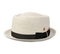 Mayser Gareth Classic Pork Pie Strohhut Sommerhut Sonnenhut Gartenhut Strandhut Pork-Pie-Hut Damen - Made in The EU Sommer Frühling-Sommer - XL (60-61 cm) weiß-schwarz