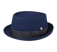 Mayser Gareth Soft Wool Pork Pie Wollhut Pork-Pie-Hut Filzhut Damen/Herren - Made in The EU mit Ripsband Winter Frühling-Sommer Herbst-Winter - 56 cm blau