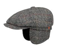 Mayser Seven Premium Harris Tweed Flatcap Schirmmütze Ohrenklappen Handmade kariert Made in EU Herren Winter Herbst grau 56 cm