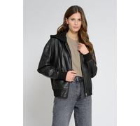 Blouson MAZE "42021287", Damen, Gr. M, schwarz, Obermaterial: 100% Lammleder / Innenfutter: 100% Baumwolle / Ärmelfutter: 100% Polyester / Strick: 95% Baumwolle, 5% Elasthan / Kapuze: 55% Baumwolle, 4