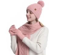 MAZELIKEHOOD Hutschalhandschuhe Set für Frauen 3PCS Ladies Winter warmes Strick -Mütze Hut Schal Halswärmer Handschuhe 3 in 1 kaltem Wetter Set