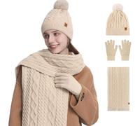 MAZELIKEHOOD Hutschalhandschuhe Set für Frauen 3PCS Ladies Winter warmes Strick -Mütze Hut Schal Halswärmer Handschuhe 3 in 1 kaltem Wetter Set