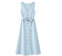 Mazine - Women's Sleeveless Linen Maxi Dress - Kleid, Gr. L, grau (PastelBlue)