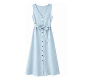 Mazine - Women's Sleeveless Linen Maxi Dress - Kleid, Gr. L, grau (PastelBlue)
