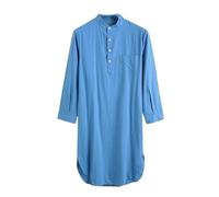 MBACODAI Fashion Solid Allgleiches Nachthemd Männer Casual Schlaf Roben Langarm Rundhals Schlaf Shirts Mode Bequeme Nachtwäsche (Color : Dark Blue, Size : 4XL)