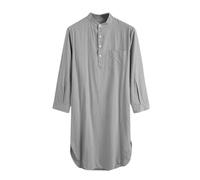 MBACODAI Fashion Solid Allgleiches Nachthemd Männer Casual Schlaf Roben Langarm Rundhals Schlaf Shirts Mode Bequeme Nachtwäsche (Color : Grau, Size : 5XL)