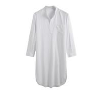 MBACODAI Fashion Solid Allgleiches Nachthemd Männer Casual Schlaf Roben Langarm Rundhals Schlaf Shirts Mode Bequeme Nachtwäsche (Color : Weiß, Size : 5XL)