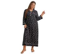 MBACODAI Plus Größe Frauen Nachthemd Kerb Kragen Weibliche Nachtwäsche Kleid Langarm Herbst Nachtwäsche Vorderen Knopf Homwear Kleidung (Color : Schwarz, Size : 3XL)