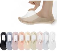 MBELLO Unsichtbare rutschfeste Eisseidensocken, 9 Paar atmungsaktive Silikonsocken aus Eisseide, rutschfeste, ultradünne Liner-Socken für Damen (A)