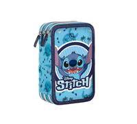 Mc Srl Lilo und Stitch - Federmäppchen mit 3 Reißverschlüssen für Schule von Stitch mit Schreibwaren GIOTTO, für Kinder, blau