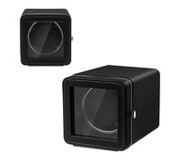 Mcbazel Automatischer Uhrenbeweger, Eleganter Automatischer Einzeluhrenbeweger Gehäuse, Leiser Motor, 4 Rotationsmodi, Uhrenbeweger Box Rechteckig, PU-Leder mit LED-Licht - Schwarz